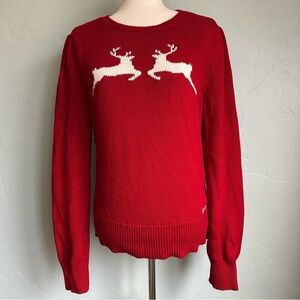 American Living Women Red Knit Feminine Cottage Sweater White Reindeer Large EUC